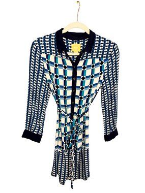 Maeve Anthropologie Geometric Shirt Dress Tie Waist Size 2